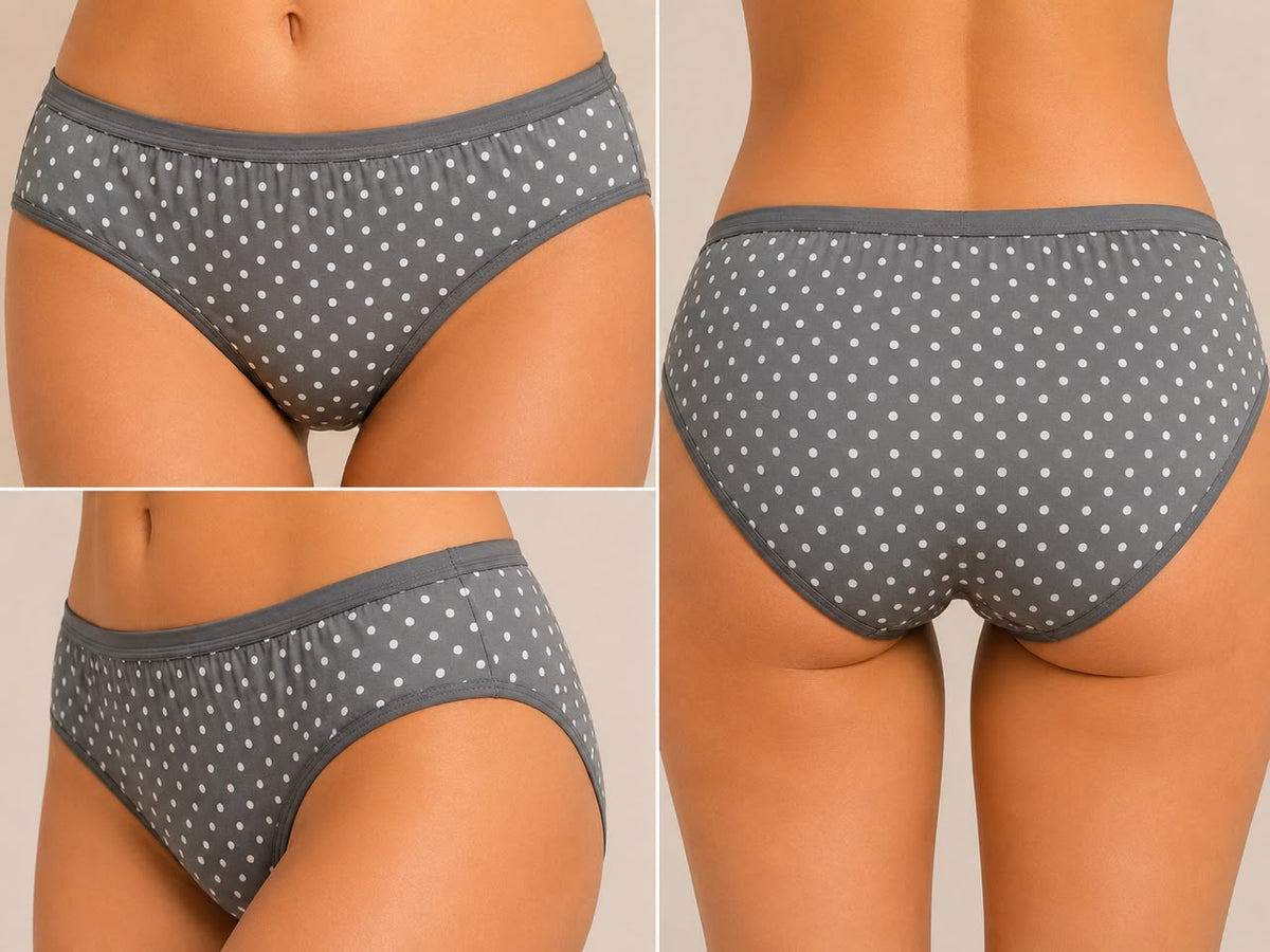 French Beauty Dew Drops Polka Print Mid Rise Cotton Panty