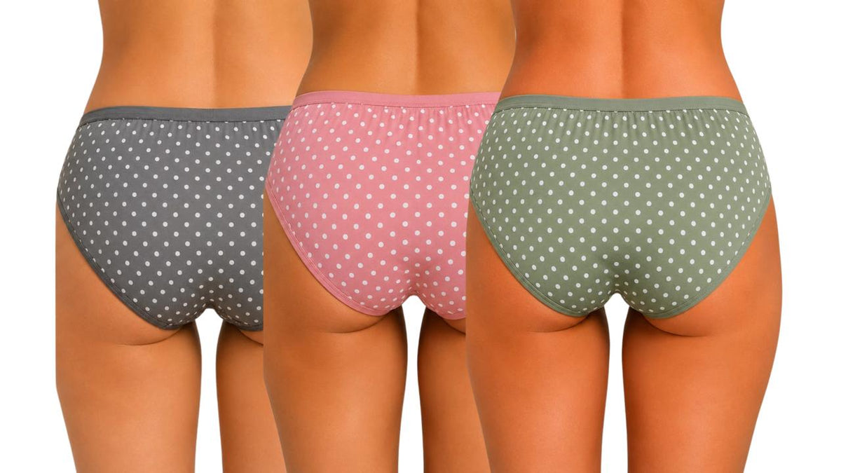 French Beauty Dew Drops Polka Print Mid Rise Cotton Panty