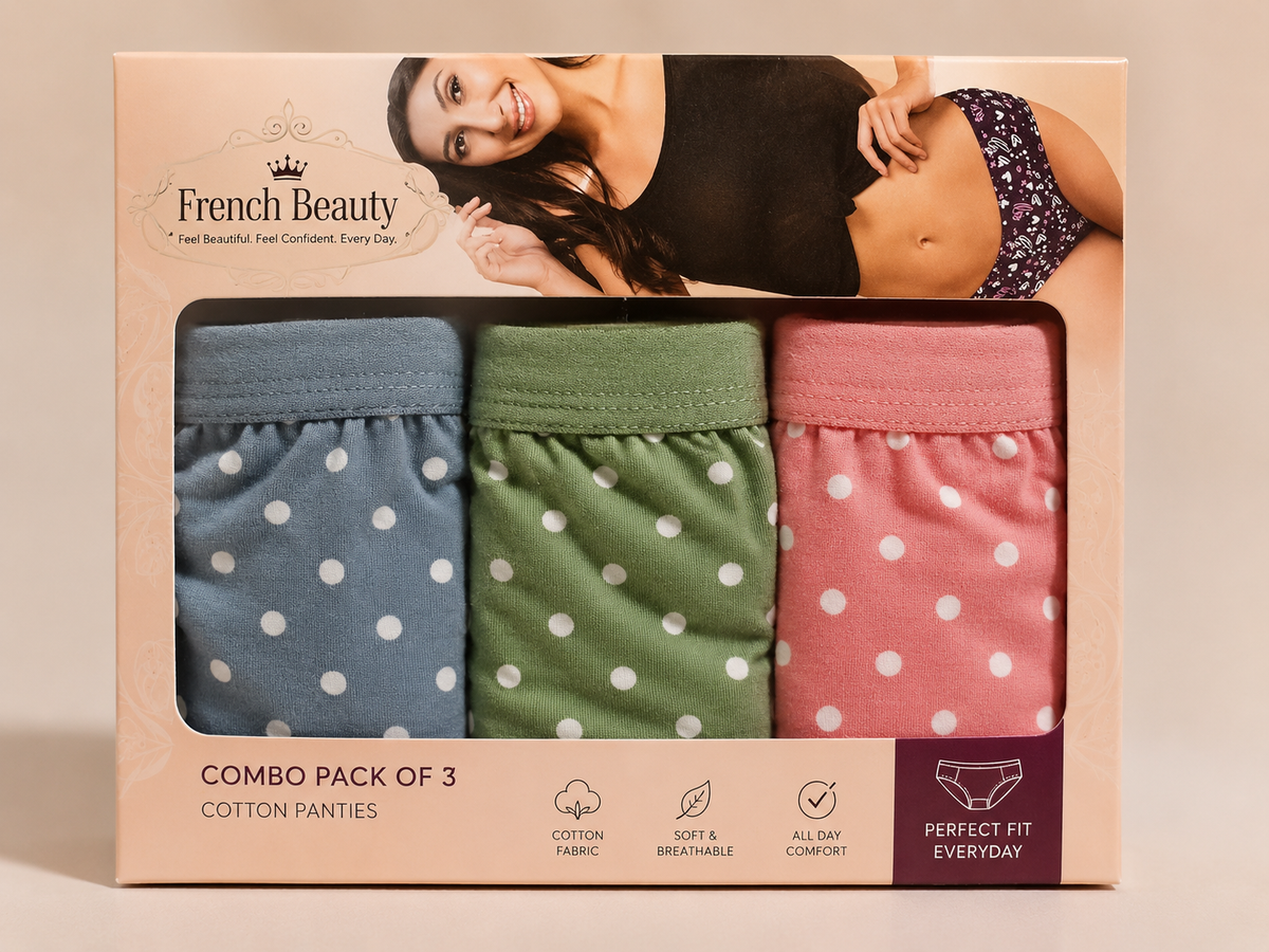 French Beauty Dew Drops Polka Print Mid Rise Cotton Panty