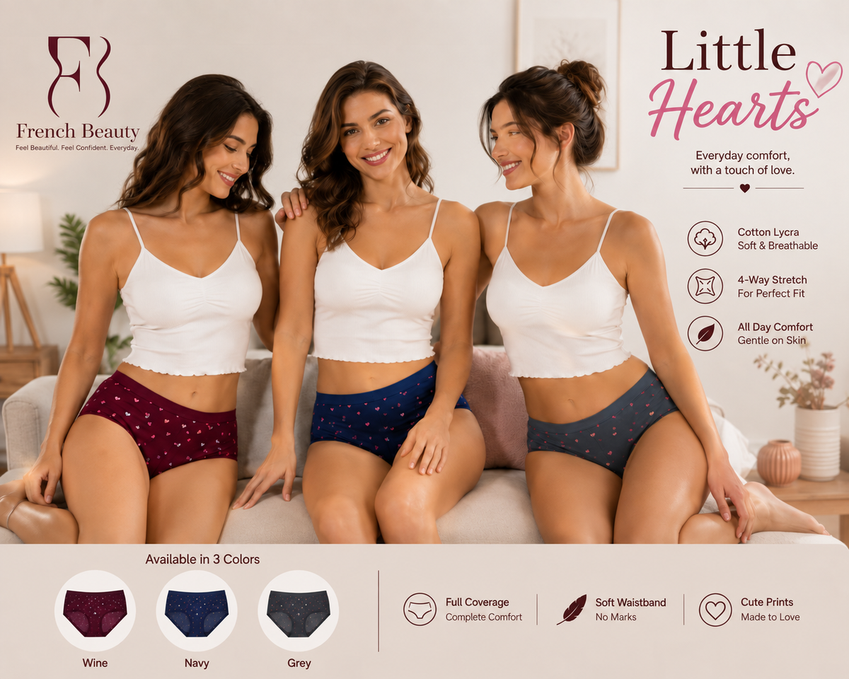 French Beauty Little Hearts Mid Rise Printed Cotton Panty