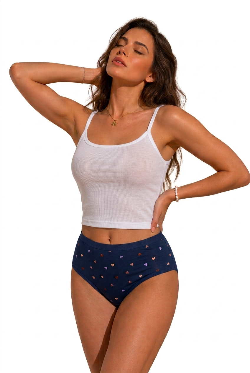 French Beauty Little Hearts Mid Rise Printed Cotton Panty