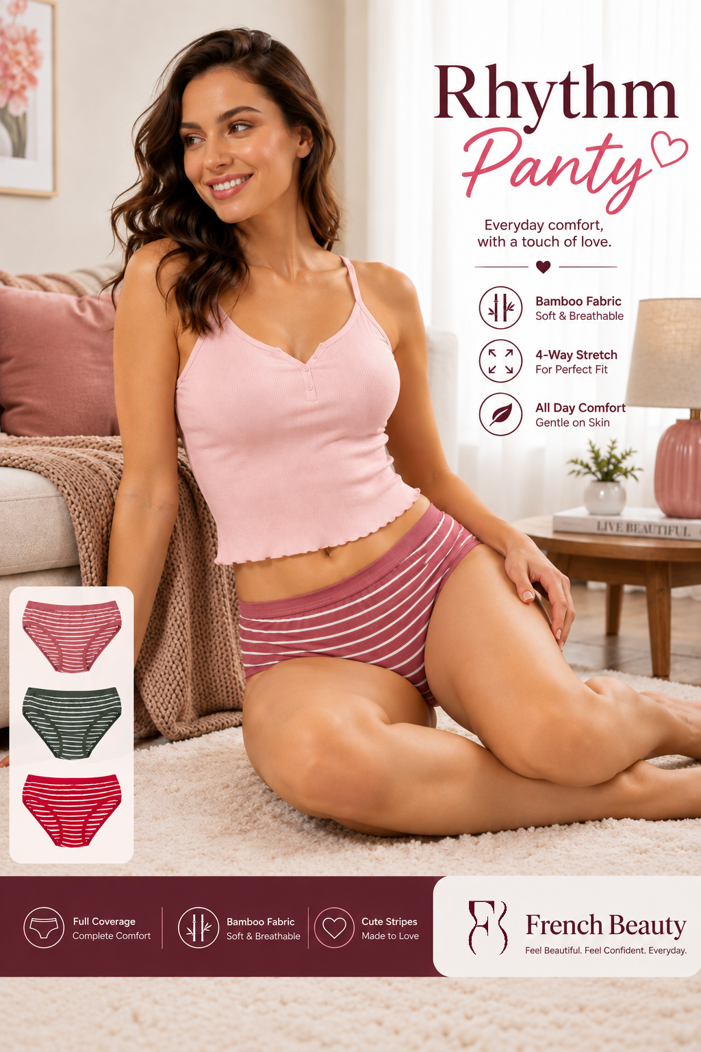 French Beauty Rhythm Mid Rise Bamboo Lycra Brief Panty