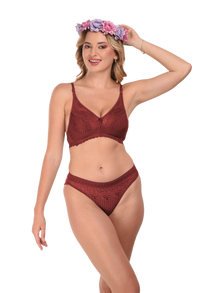 French Beauty Supreme 3-Piece Cup Lace Bra & Panty Set